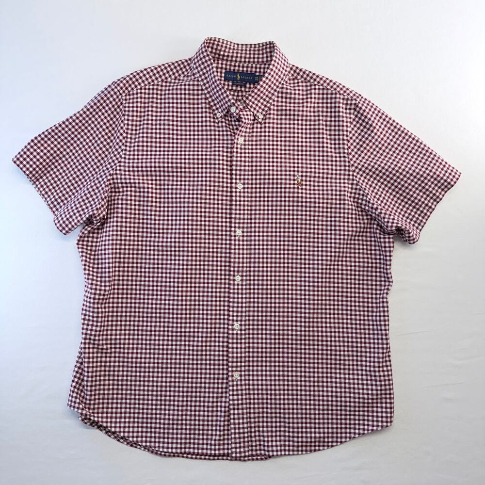 Polo Ralph Lauren Classic Fit Shirt Mens XXL Burgundy Red White Gingham Logo